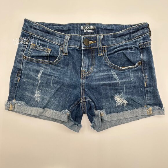 Mossimo Supply Co Distressed Denim Shorts Size 5 Blue Cotton/Spandex - Picture 1 of 4